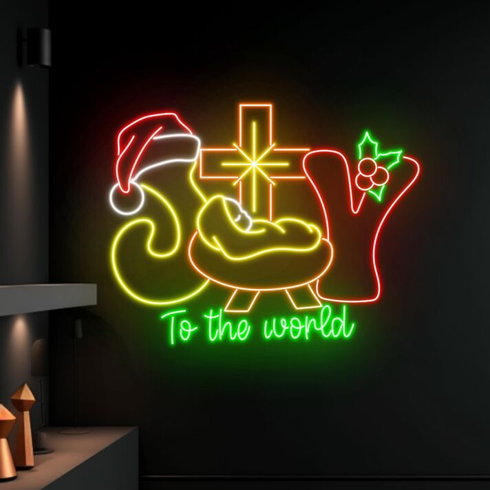 Brighten Your Festive Season: Joy To The World Led Neon Sign, Perfect for Christmas Decor, Holiday Parties, and Storefront Displays.