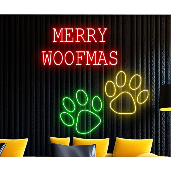 Merry Woofmas Paw Dog Led Neon Sign Hohoho Christmas Led Sign