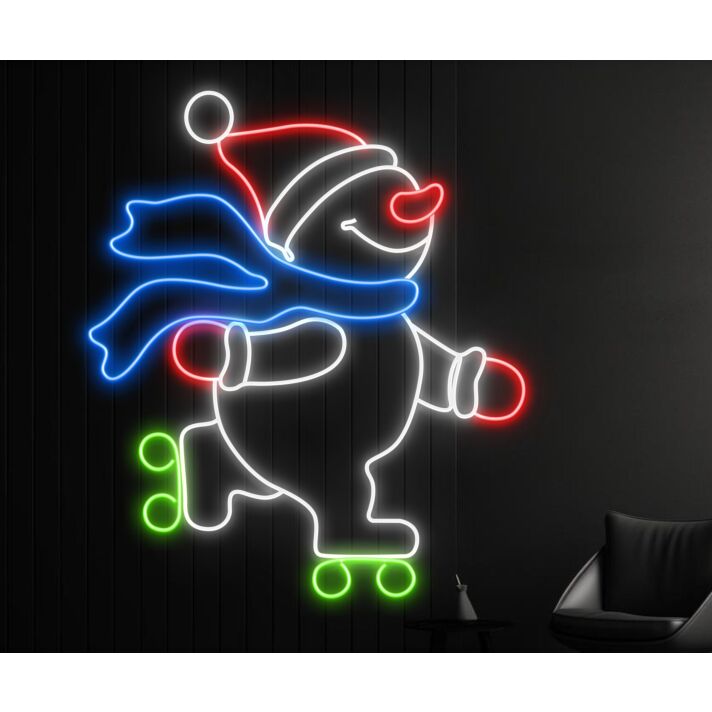 Snowman Skateboarding Led Neon Sign Snowman Merry Christmas Led Sign