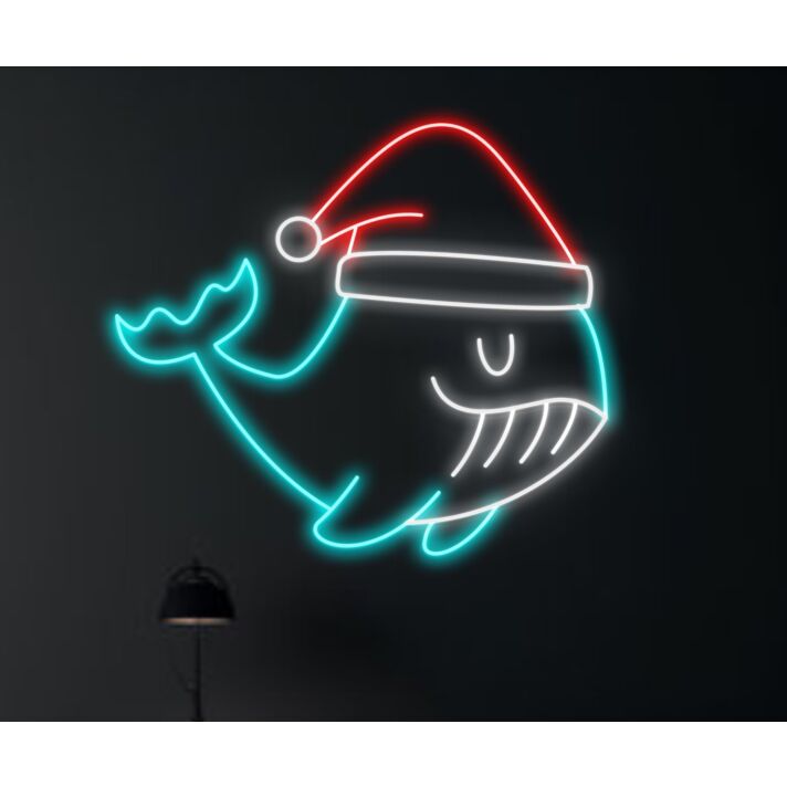 Whale Fish Christmas Hat Led Neon Sign Whale Fish Christmas Led Sign Christmas Neon Sign