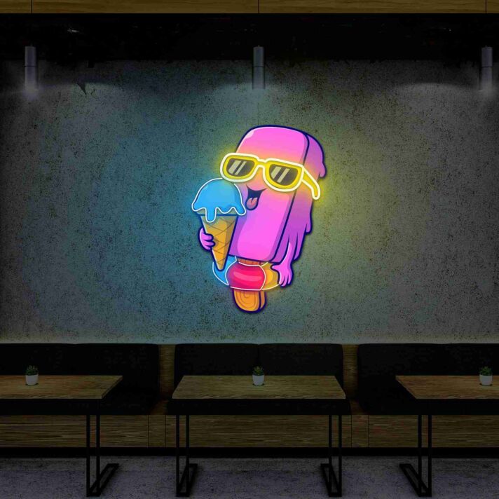 Cool Ice Cream Under Uv Light Neon Artwork Extravaganza