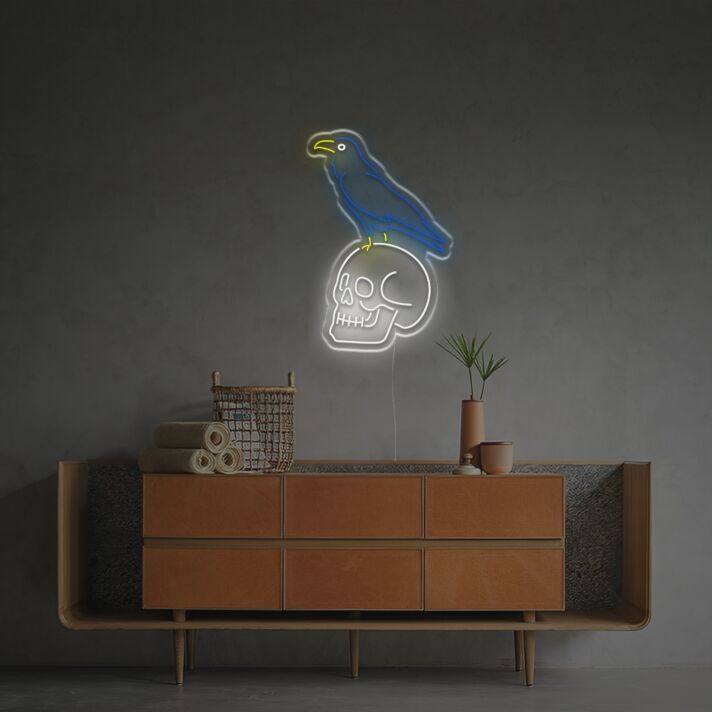 Crow Standing On The Skull LED Neon Sign