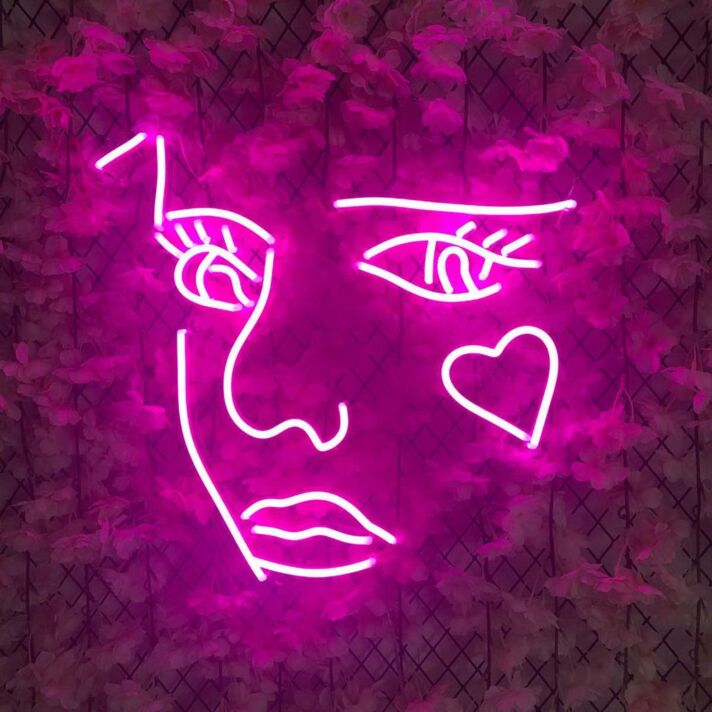 Women Face Love Heart Neon Sign