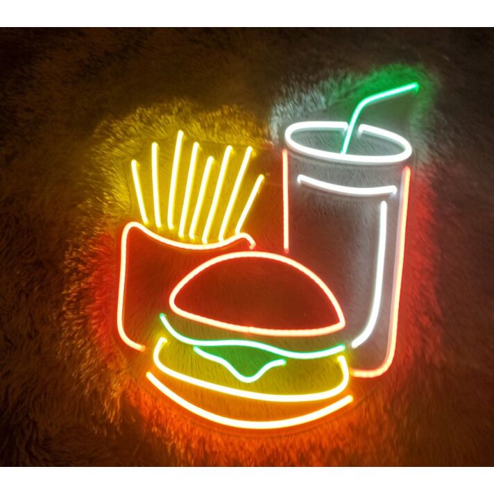 Burger Potato Chips Drink Fast Food Neon Sign