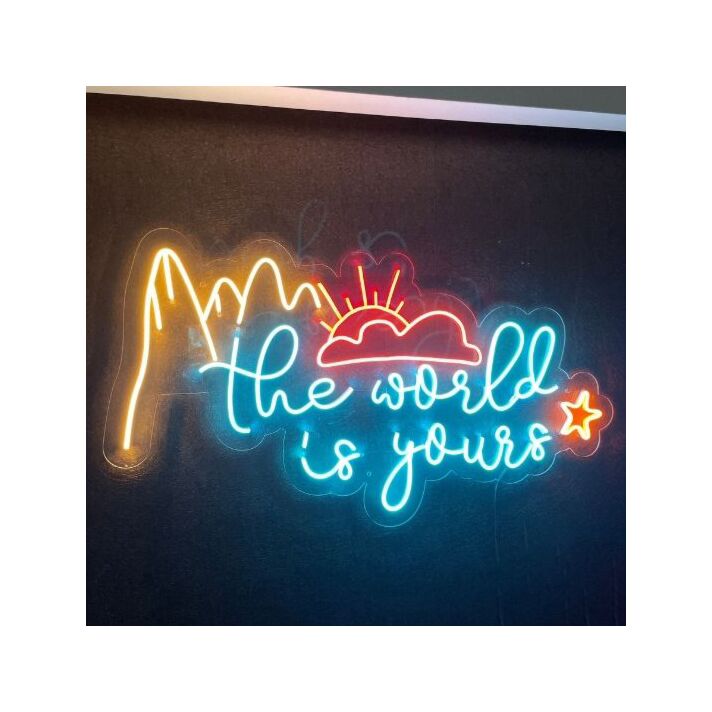 The World Is Yours with Mountain Sun Star Neon Sign