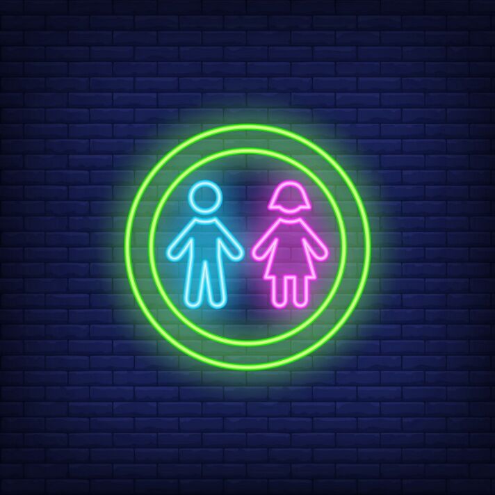 Boy and Girl Silhouettes Circle Neon Sign