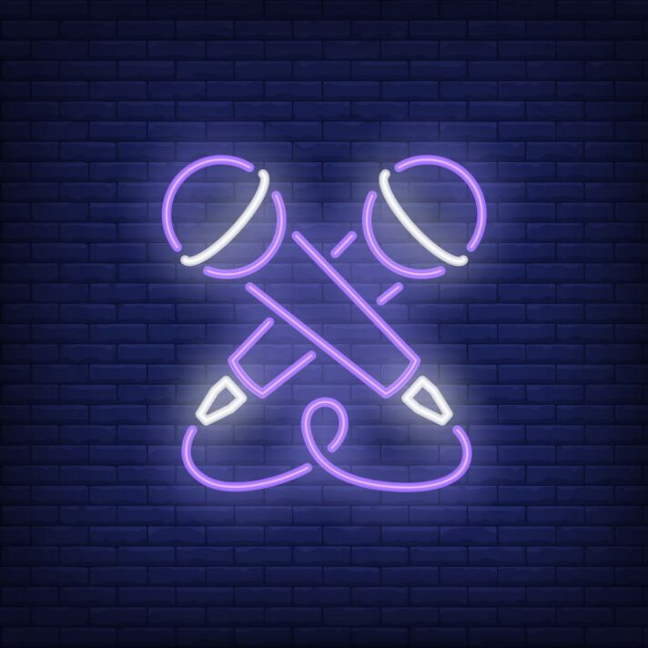 Crossed Microphone Neon Sign