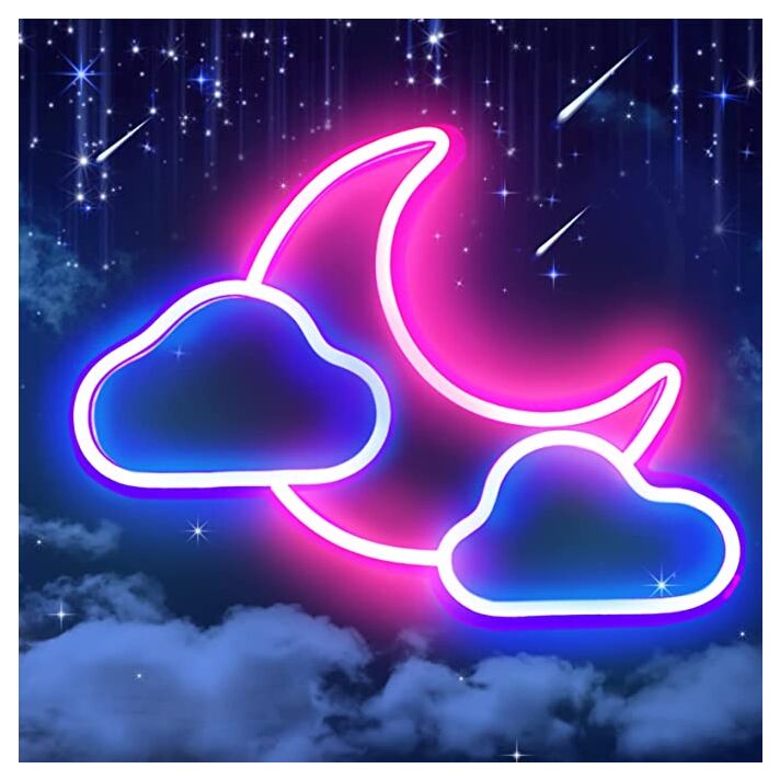 Moon Cloud Neon Sign Blue And Pink Led Neon Light Sign For Wall Decor