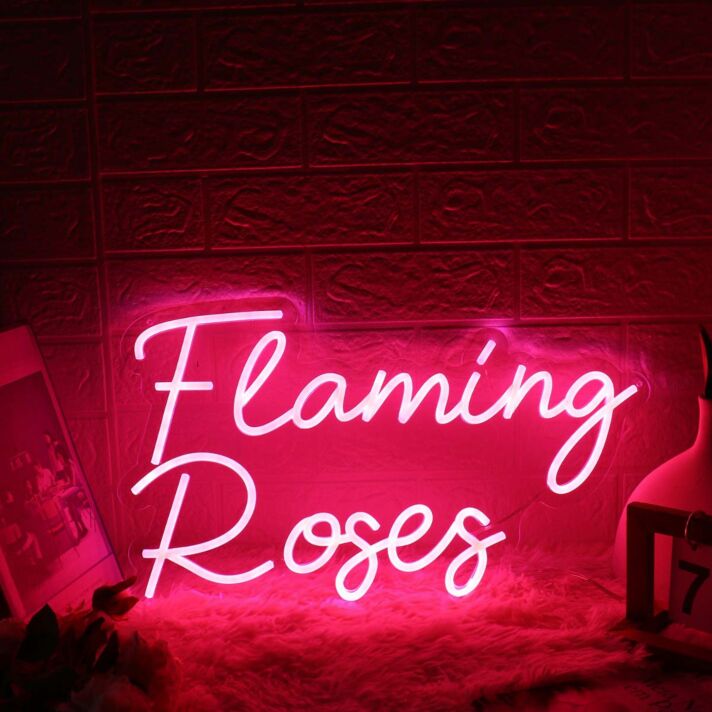 Flaming Roses Pink Neon Sign