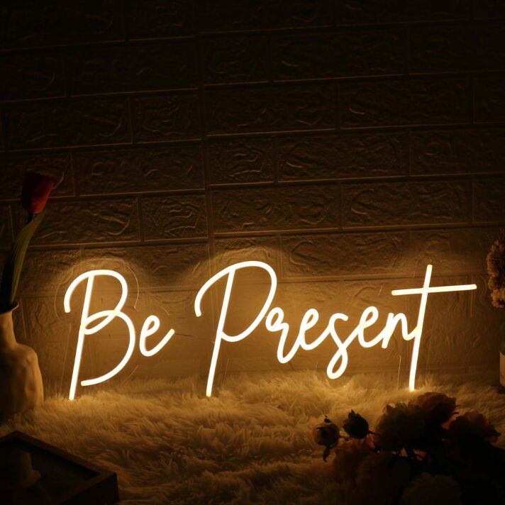 Be Present Yellow Neon Sign