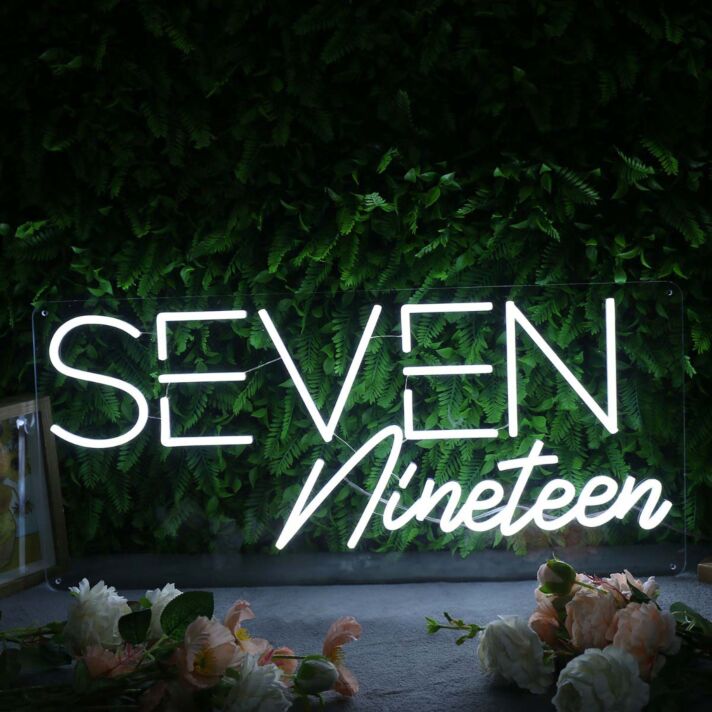 Seven Nineteen White Neon Sign