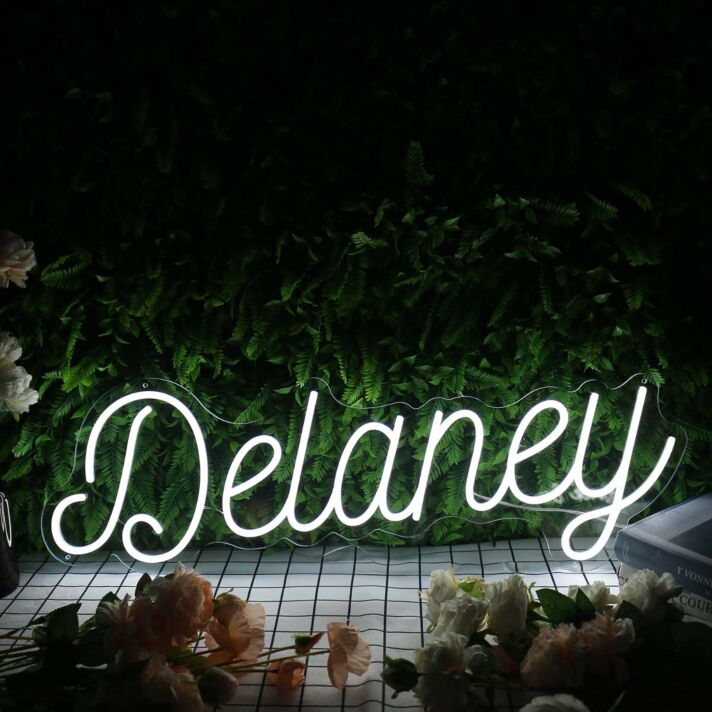 Delaney White Neon Sign