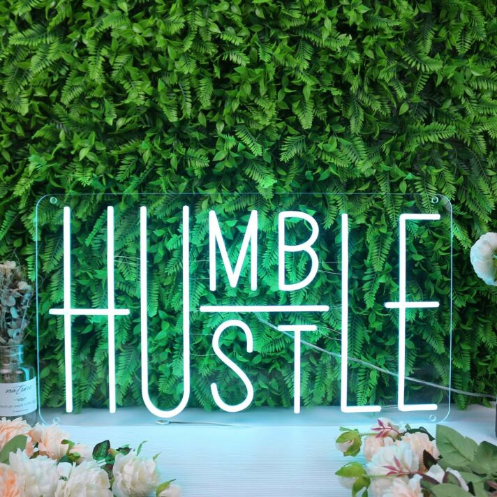 Humble Hustle Blue Neon Sign