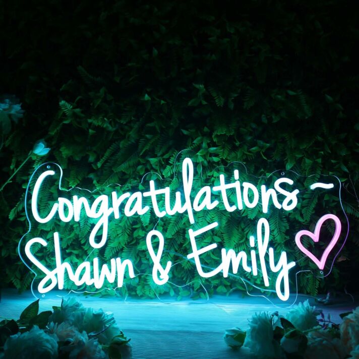 Congratulations Shawn And Emily Blue Neon Sign