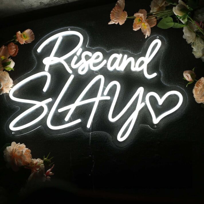 Rise And Slay White Neon Sign
