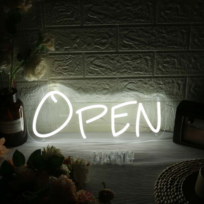 White Open Neon Sign