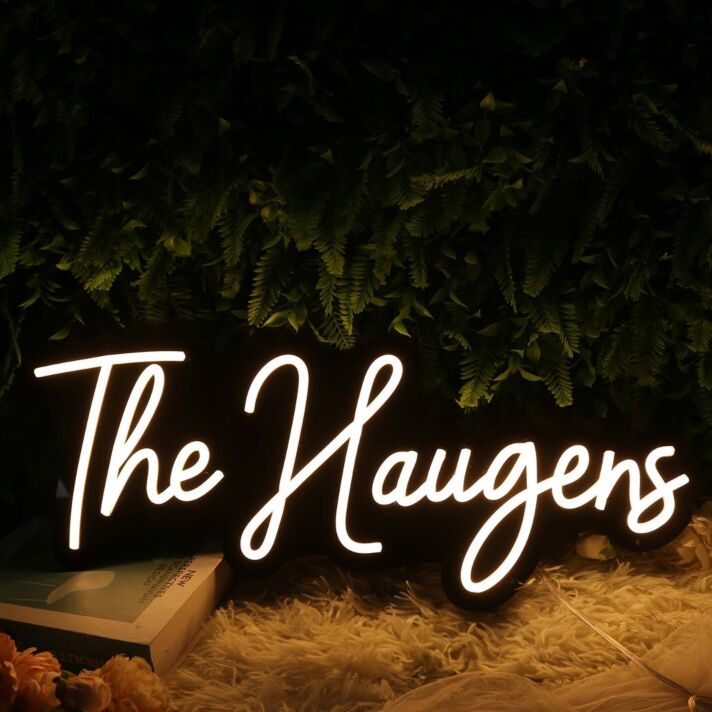 The Haugens White Neon Sign