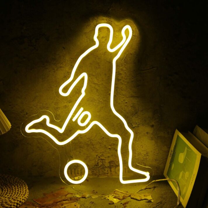 Volleying Soccer Yellow Neon Sign
