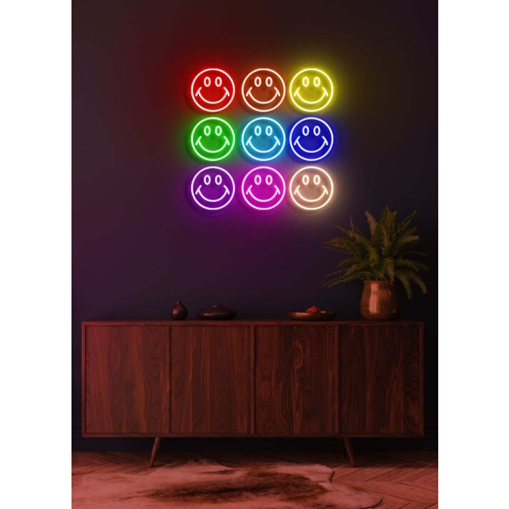 Smiley Wall Neon Joy and Positivity in Every Bulb