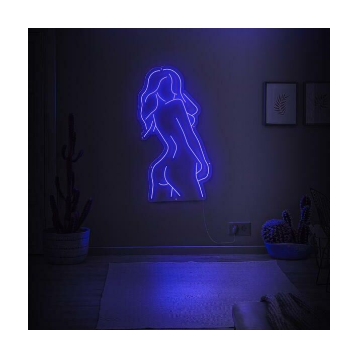 Beautiful girl shadow Looking back Neon lights