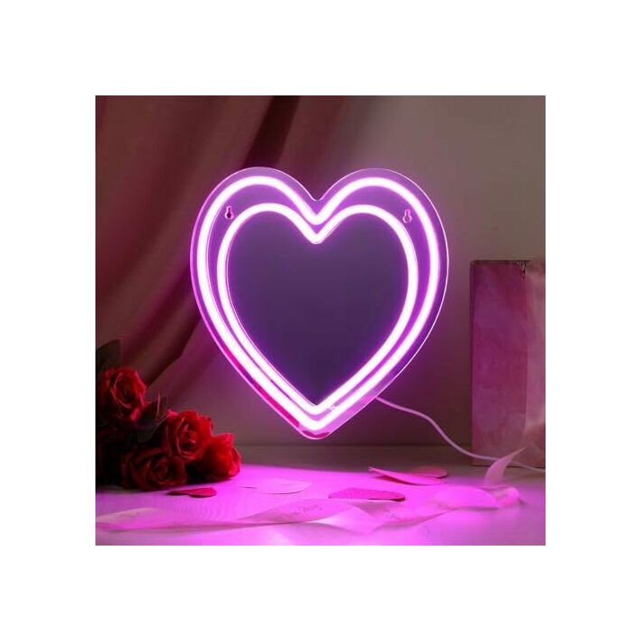 Radiant Love Heart Neon Mirror LED Wall Art Sign