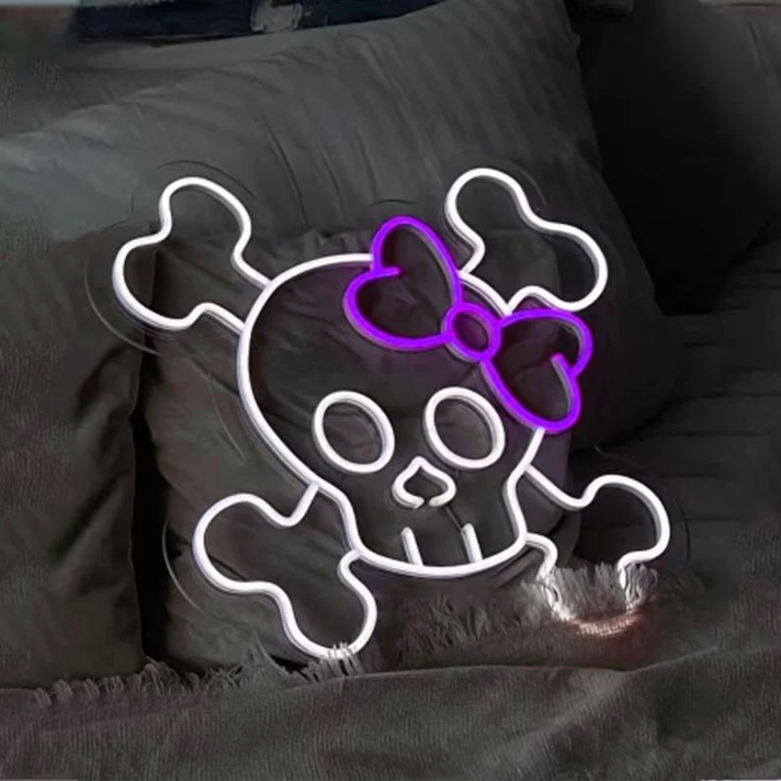 Neon sign with skull and crossbones