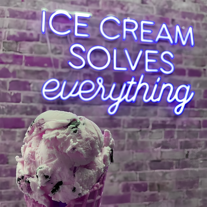 Indulge in Bliss Ice Cream Solves Everything Neon Sign