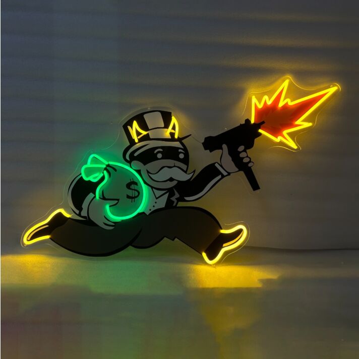 Violent Monopoly Gun Neon X Acrylic Artwork