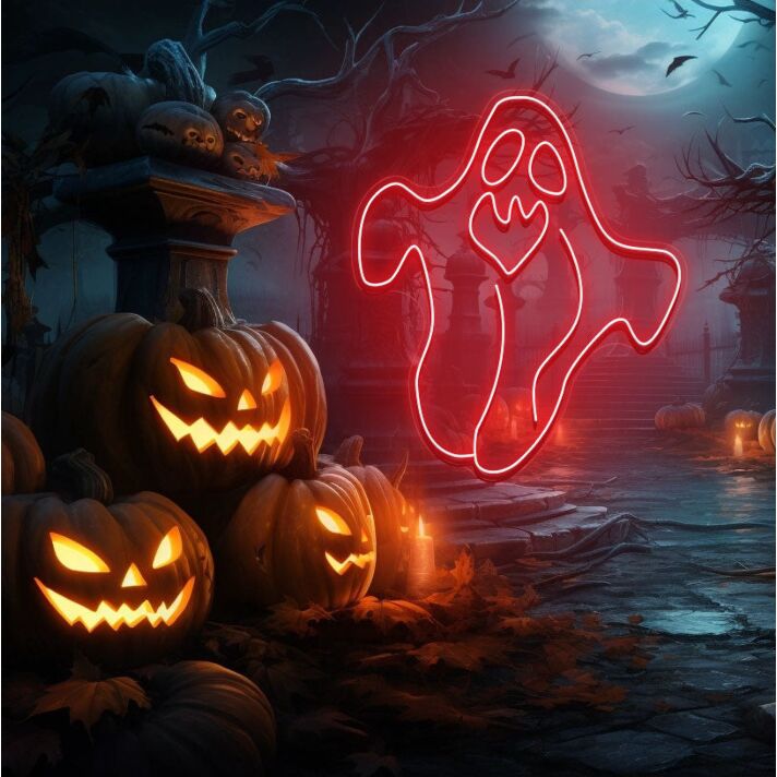 Ghost Neon Sign Halloween Holiday Party Wall