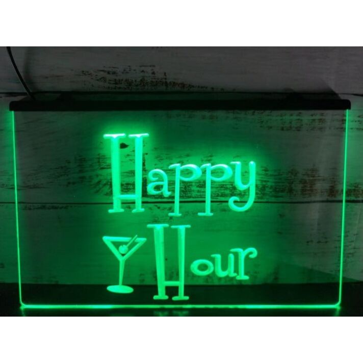 Happy Hour Martini Glass Hanging Neon Sign