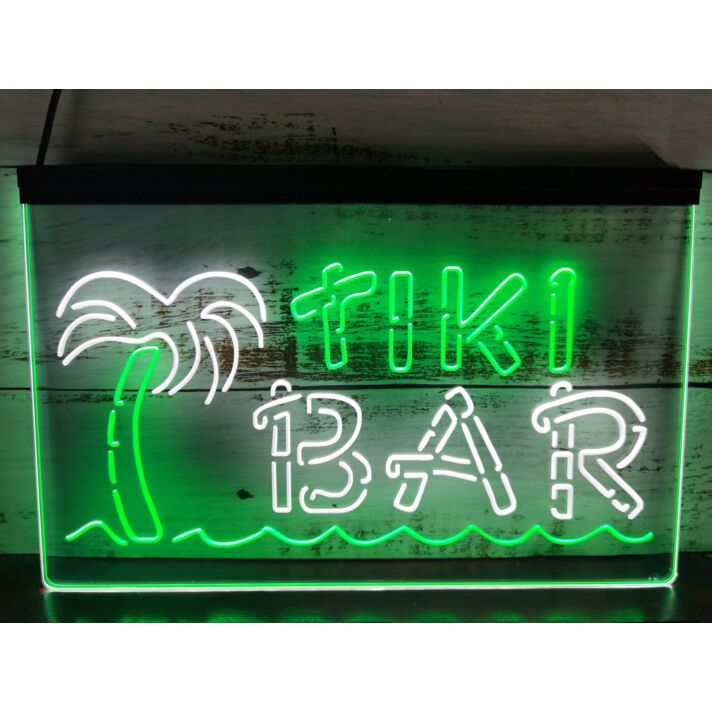 Tiki Bar Palm and Sea Two Tone Hanging Neon Sign