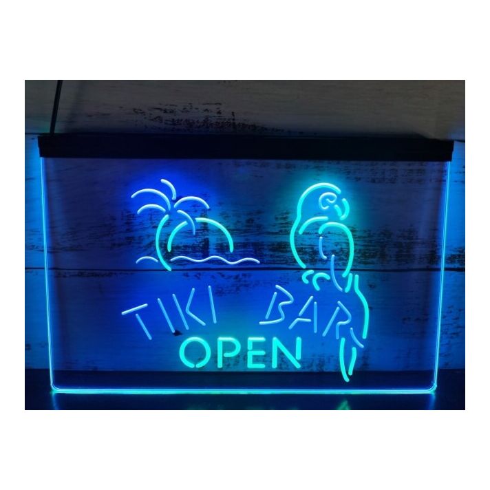 Tiki Bar Open Two Tone Hanging Neon Sign