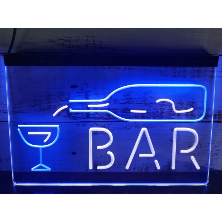 Bar With Pouring Bottle Two Tone Hanging Neon Sign