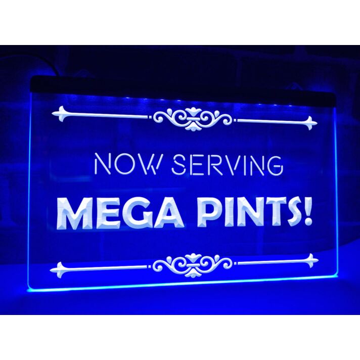 Now Serving Mega Pints Hanging Neon Sign