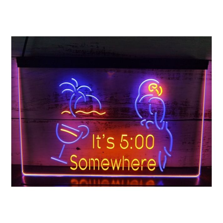 It's 5:00 Somewhere Parrot Two Tone Hanging Neon Sign