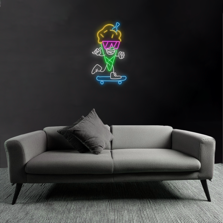 Skateboarding Ice Cream Neon Sign