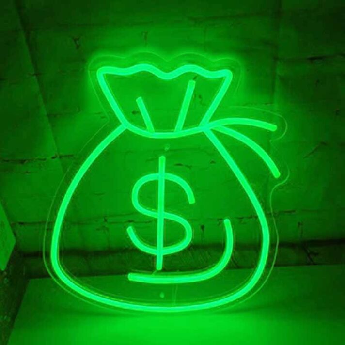 Vibrant Money Bag Neon Sign