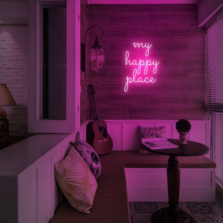 Cozy My Happy Place Neon Sign for Personal Retreats and Reading Nooks