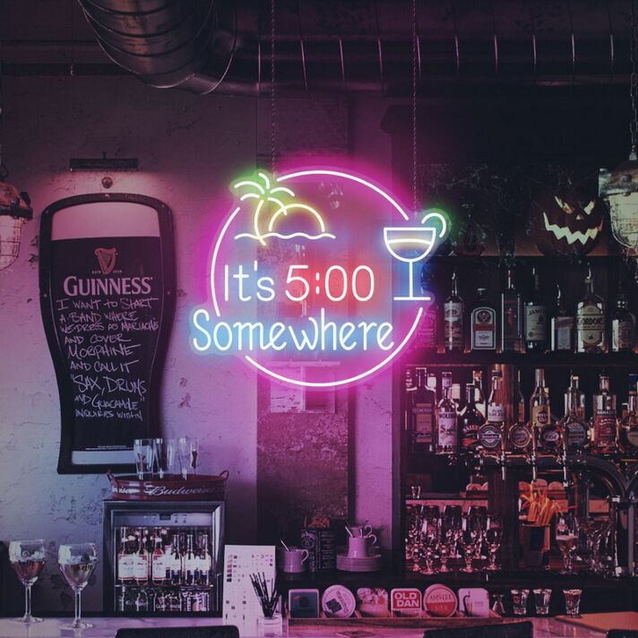 Its 5 Oclock Somewhere Beer Bar Neon Sign for Bars and Pubs