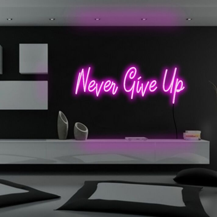 Never Give Up Neon Sign for Motivational and Inspirational Spaces
