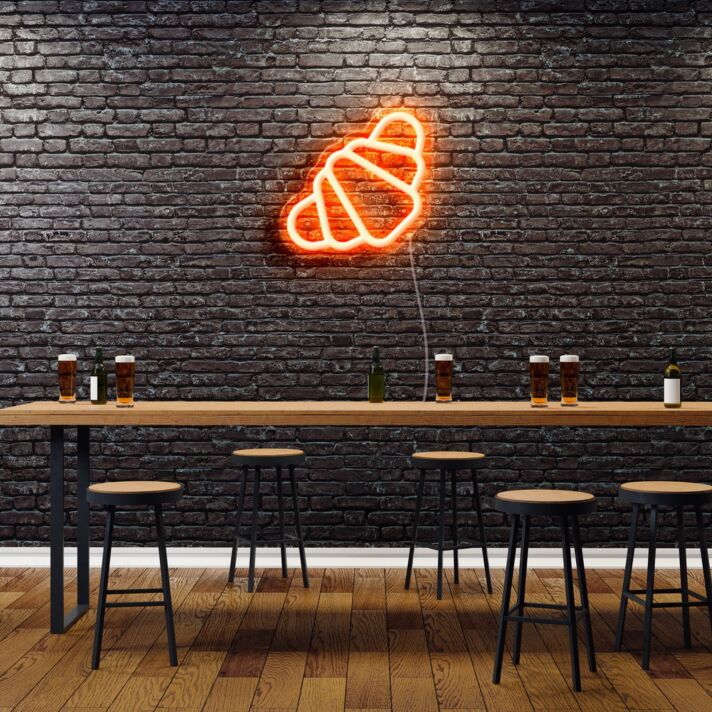 Croissant Neon Sign for Bakeries and Dining Areas