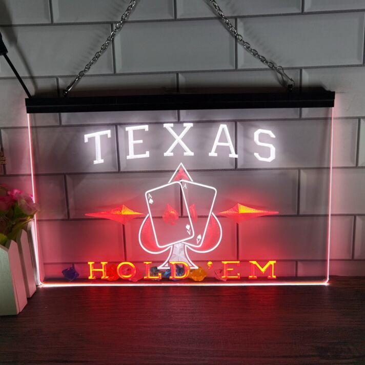Texas Hold'em Poker Casino V1 Dual LED Neon Sign for Casino and Gaming Spaces