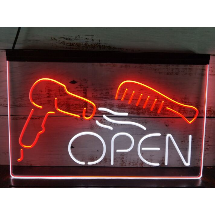 Barber Open Hair Cut Salon Dual LED Neon Sign for Barber Shops