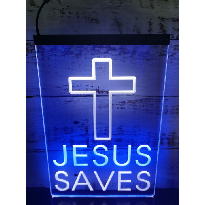 Cross Jesus Dual LED Neon Sign for Religious and Spiritual Spaces