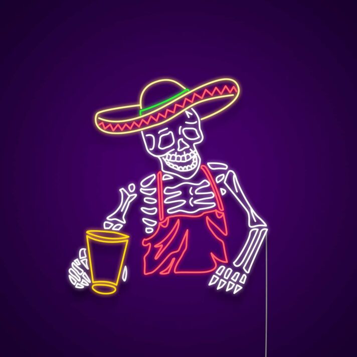 Skeleton Tequila Custom Neon Sign for Halloween and Party Spaces