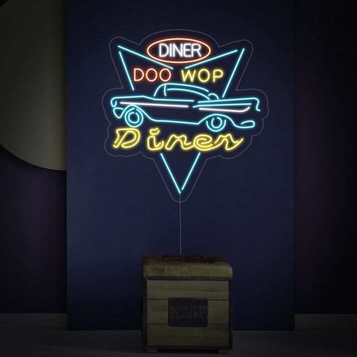 Car Diner Drive Through Neon Sign for Retro and Fun Spaces