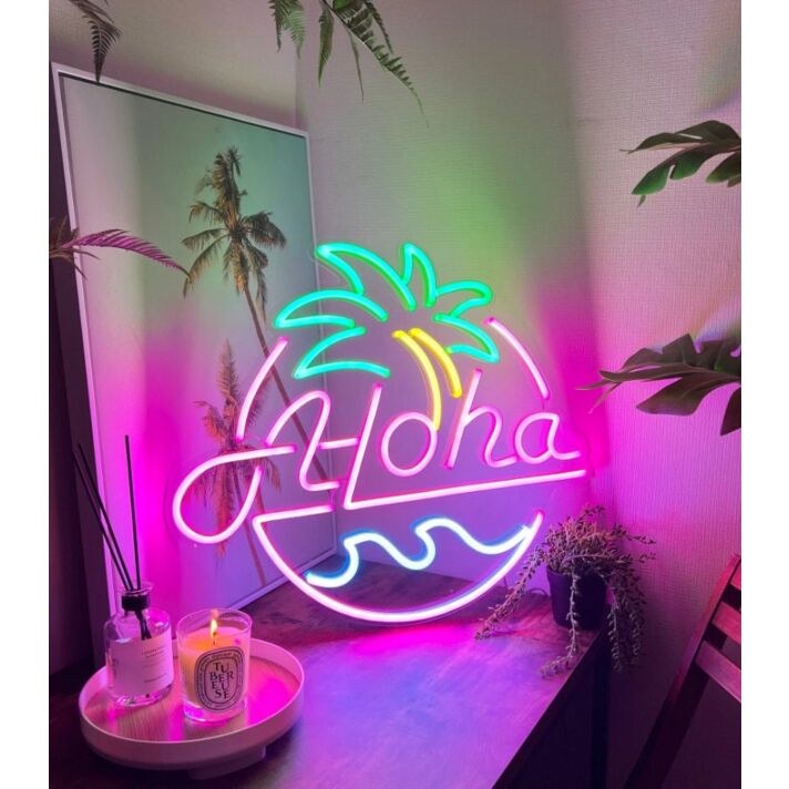 Aloha Hello Palm Tree Neon Signs for Tropical and Relaxing Decor