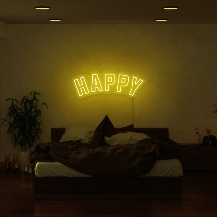 Happy Neon Sign for Positive and Fun Spaces