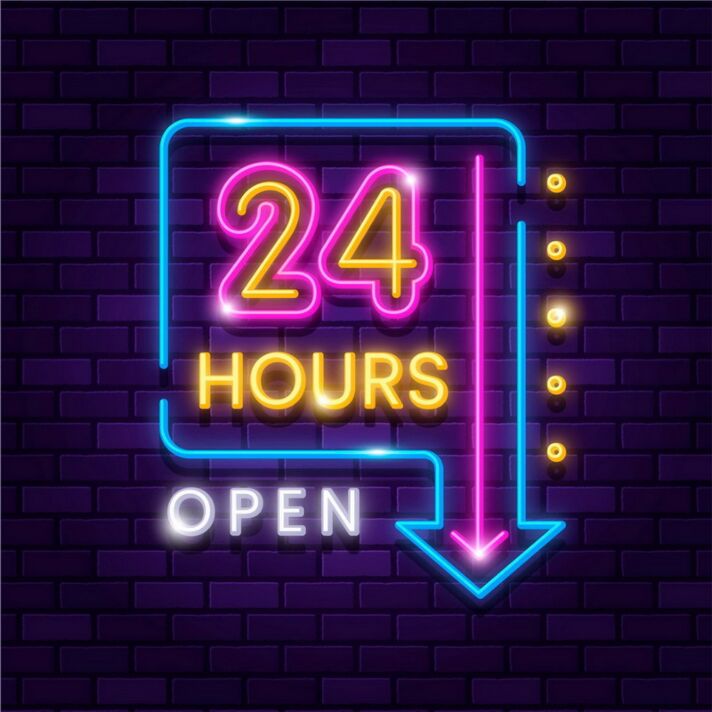 24 Hours Open Neon Sign for Businesses and Shops
