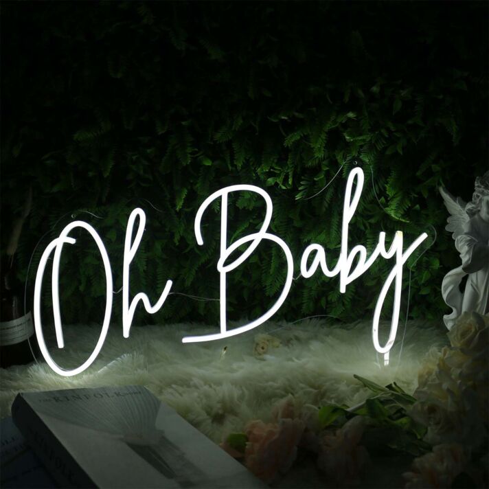 Oh Baby White Neon LED Sign for Baby Showers and Celebratory Spaces